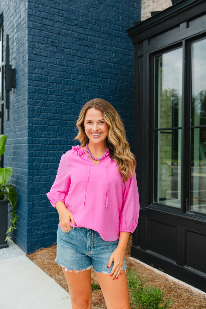 Pink Dimensional Floral Top