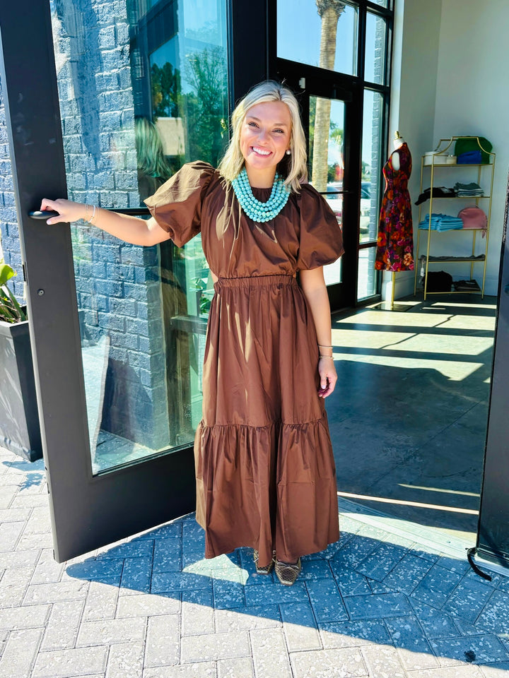 Brown Poplin Maxi Dress