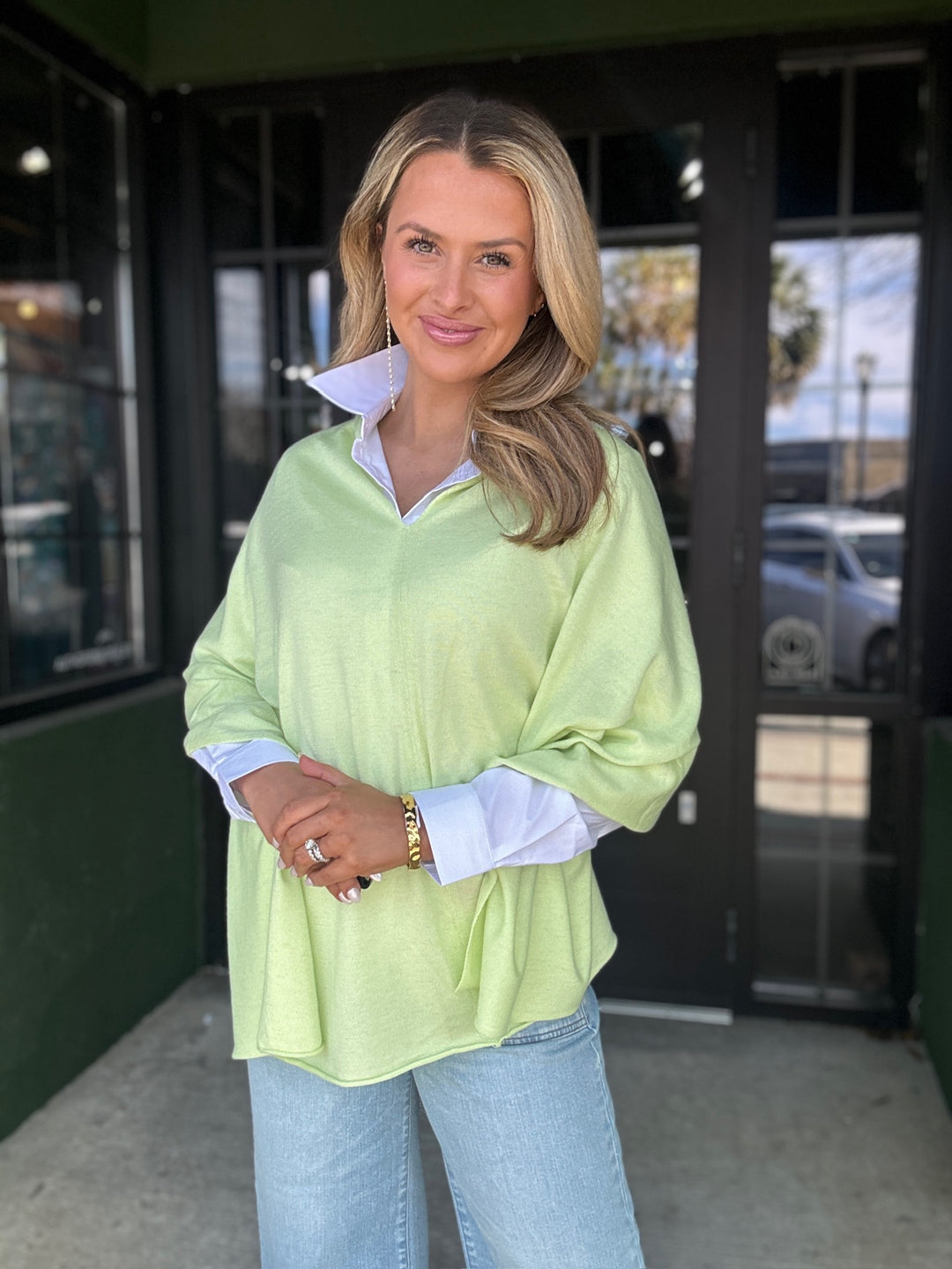 Eden Poncho In Pale Lime