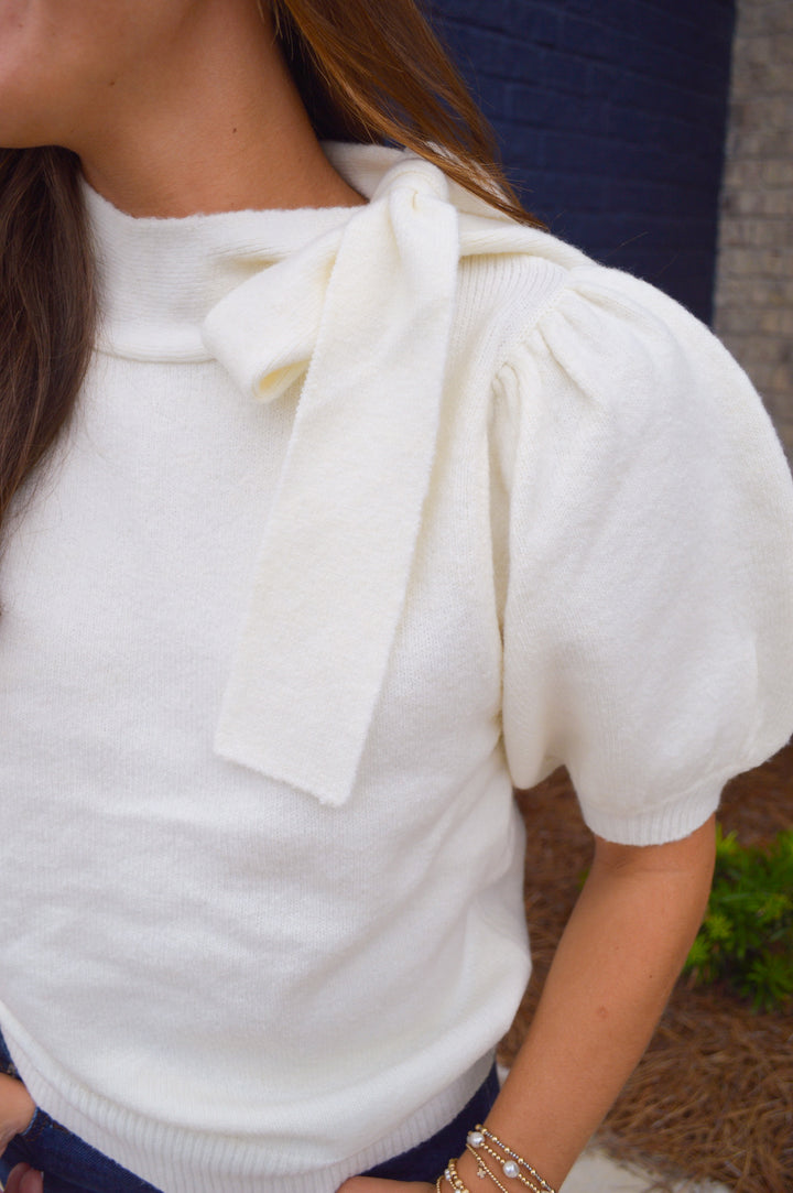 Cream Tie Neck Sweater