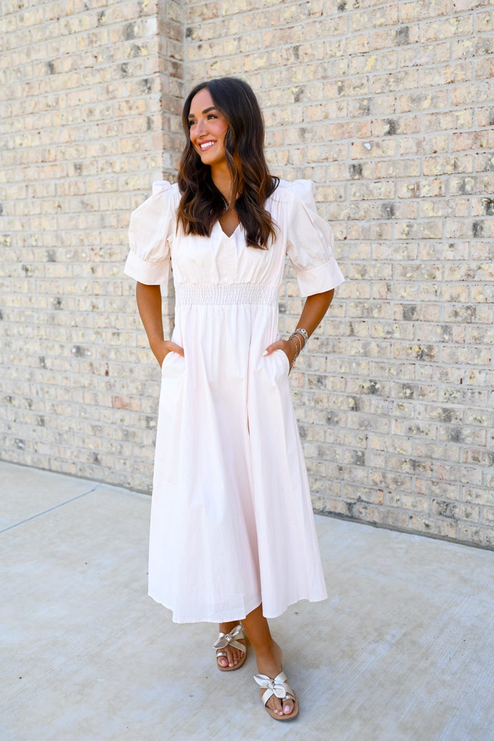 Blush Poplin V-Neck Maxi Dress