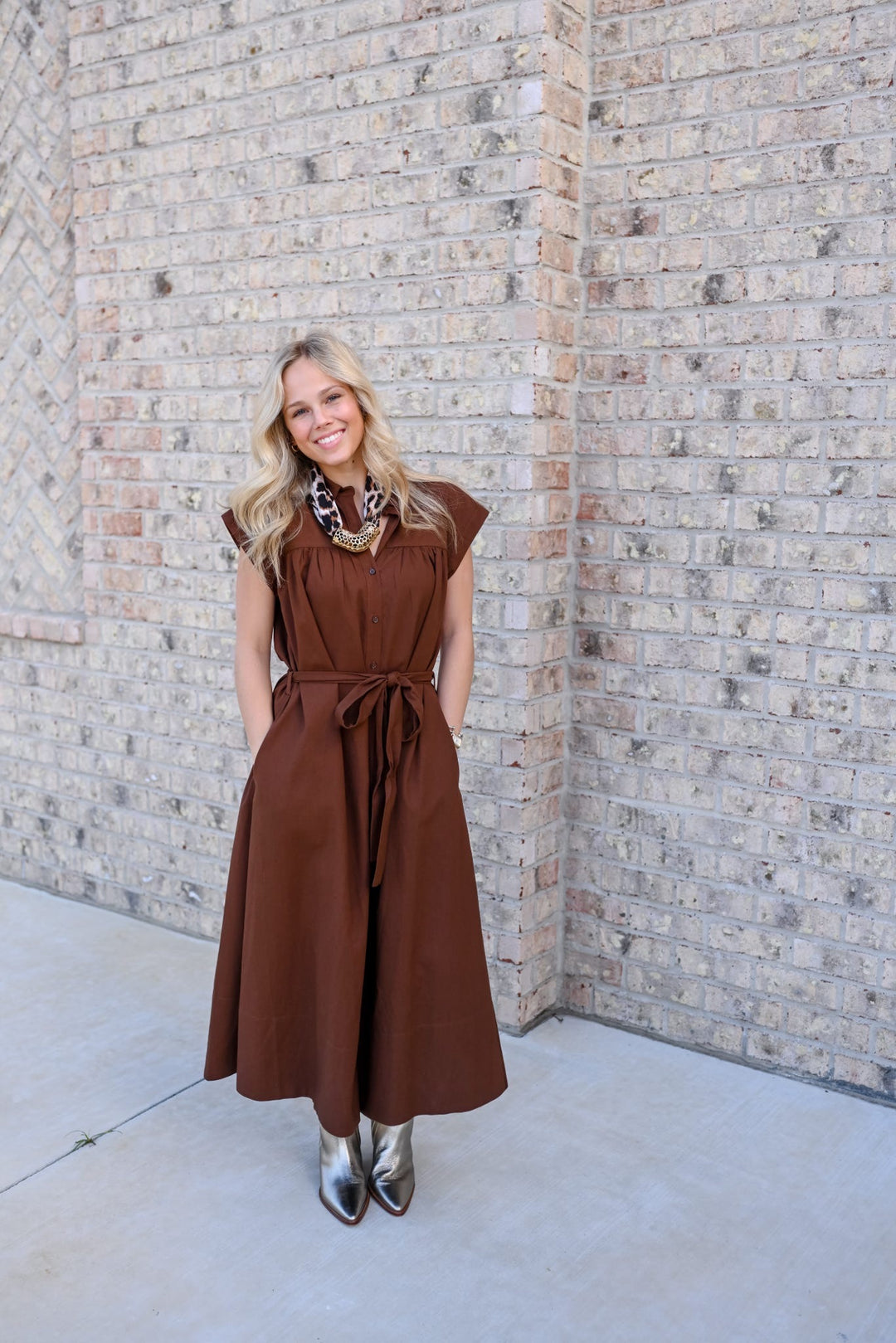 Linen Belted Midi Dress