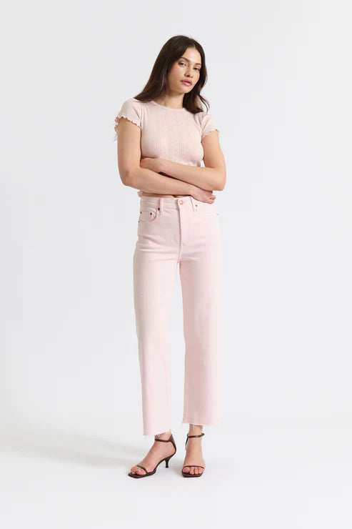 Pleaser High Rise Wide Leg in Think Pink - Daze Denim