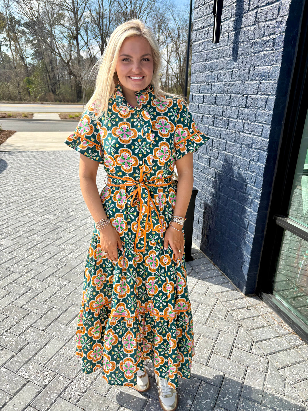 Lena Maxi Dress in Clementine Tile