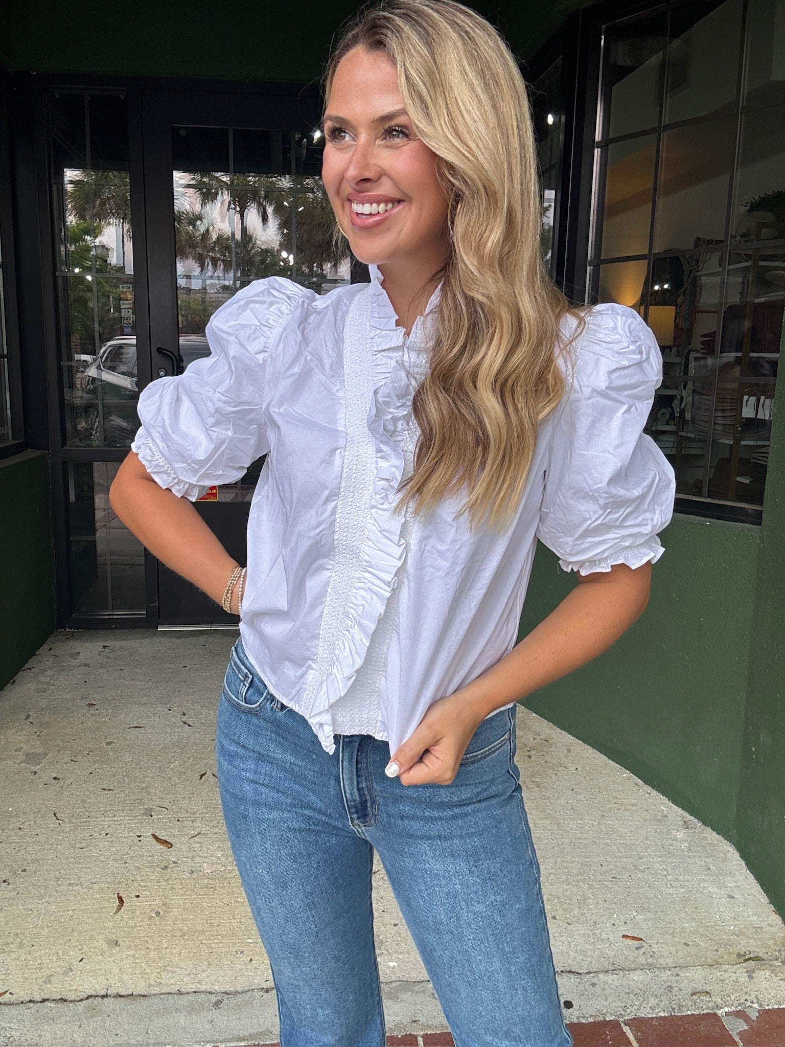 White Poplin Ruffle Top