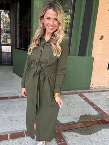 Olive Green Tie Dress