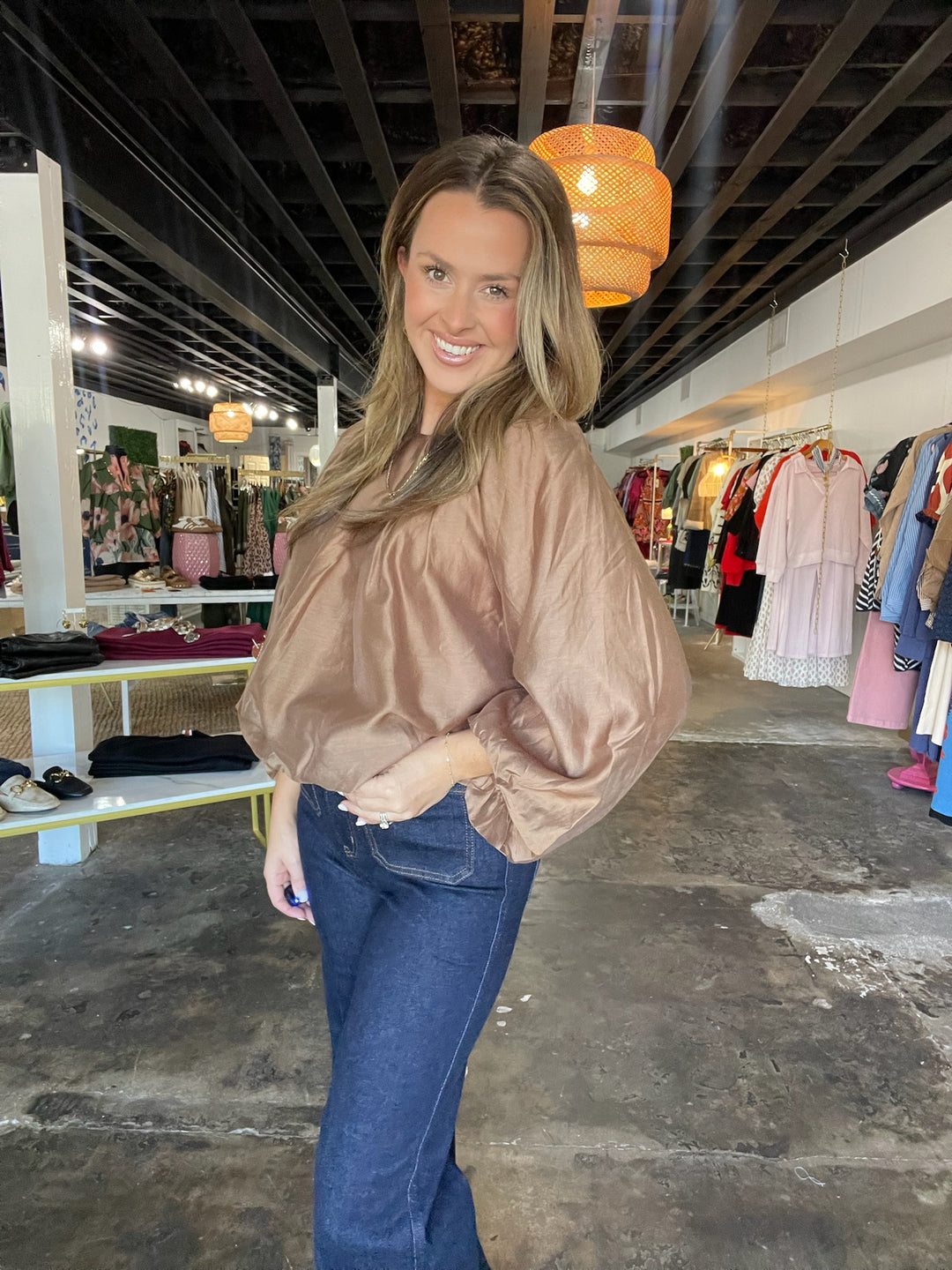 Camel Balloon Sleeve Top