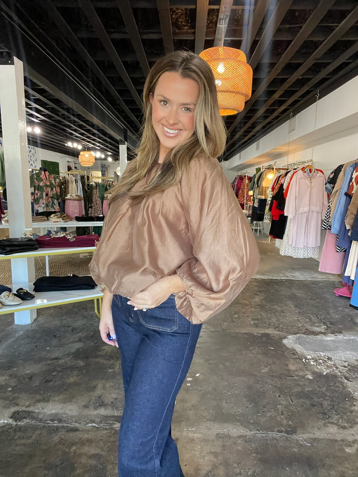 Camel Balloon Sleeve Top