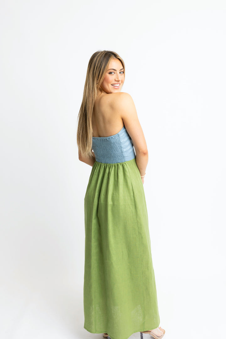 Colorblock Linen Maxi Green and Blue