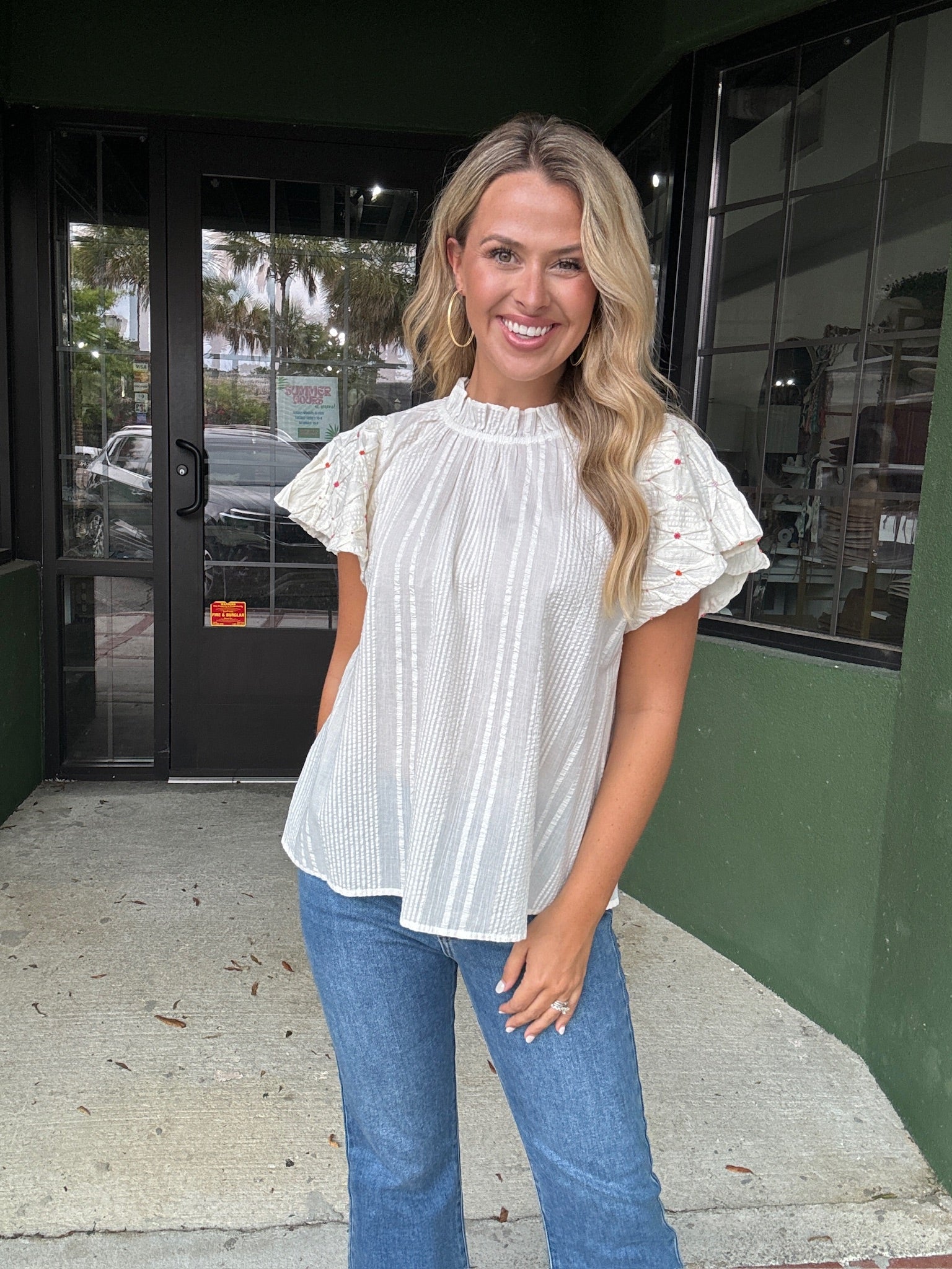 Cream Beaded Floral Top