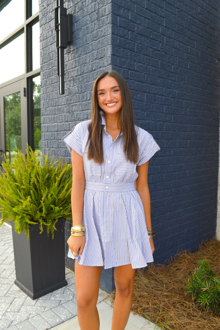 Stripe Utility Pocket Shirt Dress