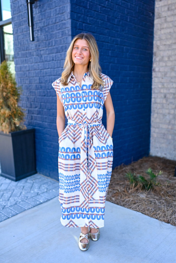 Retro Link Round Hem Midi Dress