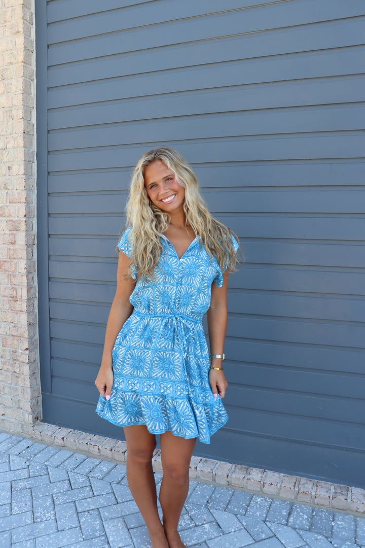 Cora Mini Dress in Kashni Ocean