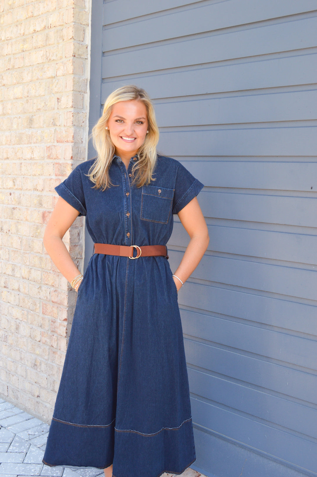 Indigo Denim Belted Dress
