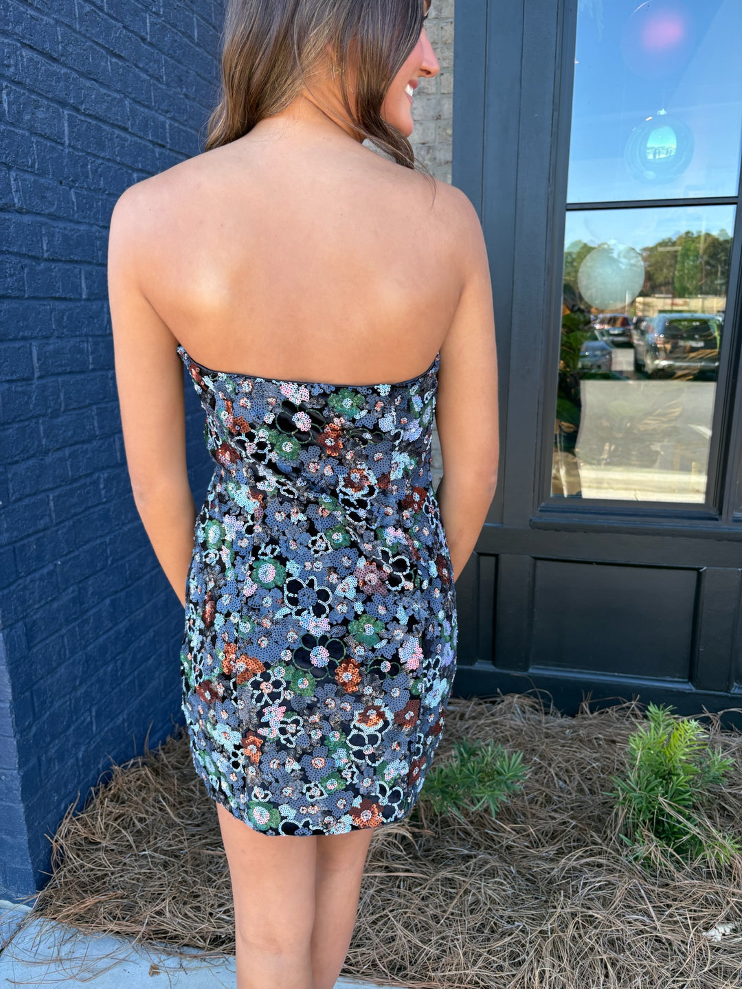 Sequin Bloom Mini Dress