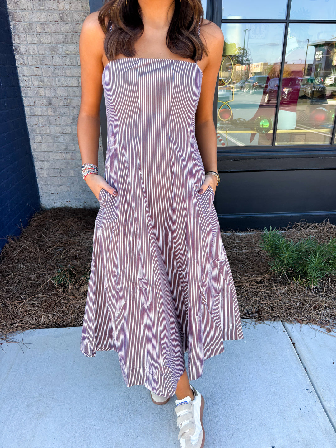 Striped Panel Midi Dress