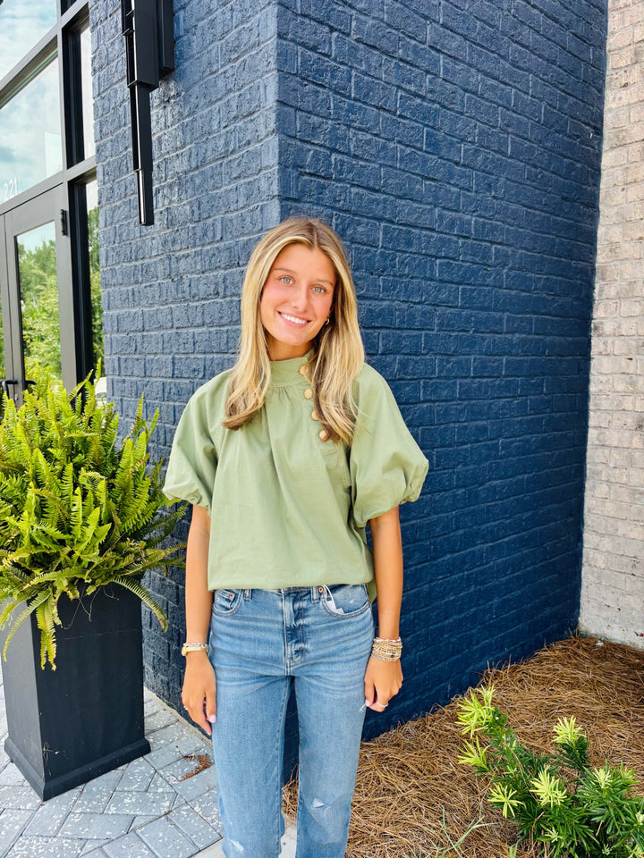 Puff Sleeve Gold Button Top