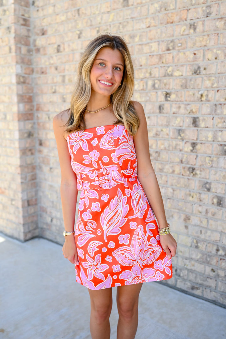 Orange Petal Strapless Mini Dress