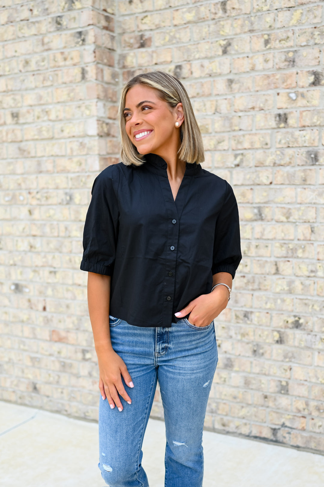 V-Neck Ruffle Short Sleeve Top