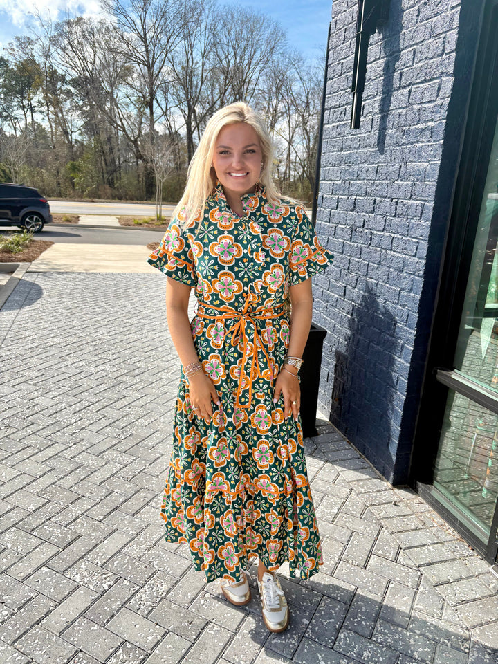 Lena Maxi Dress in Clementine Tile