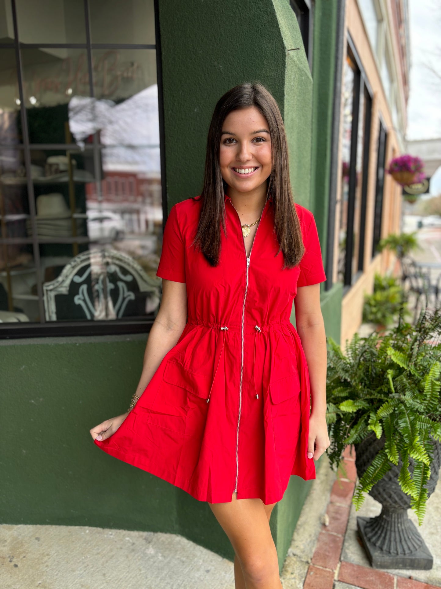 Red Cinch Bubble Dress - Karlie