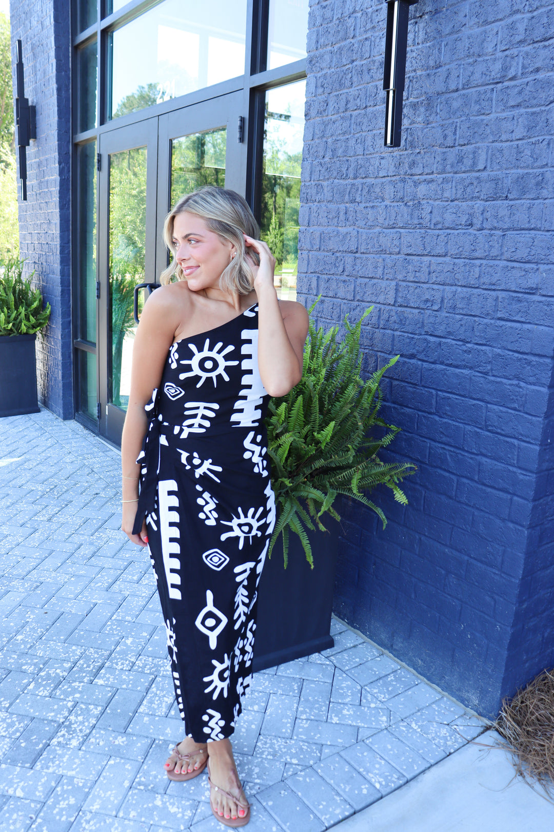 Geometric One Shoulder Dress