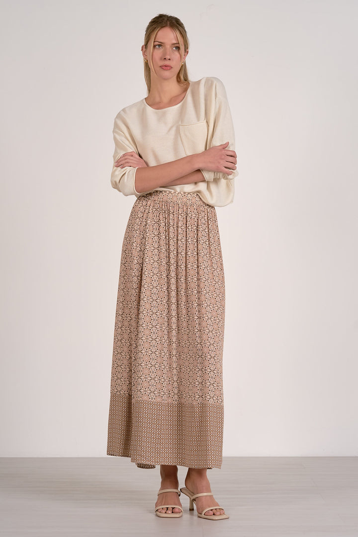 Natural Boho Tiered Midi Skirt