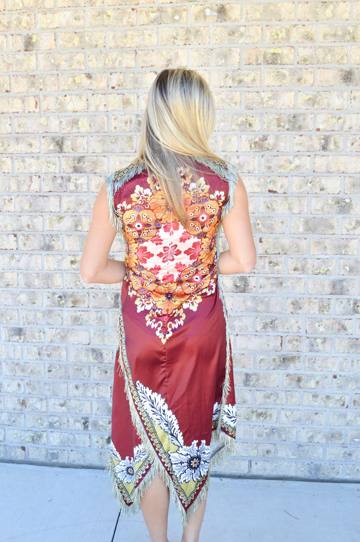 Fringe-Trim Floral Shift Dress