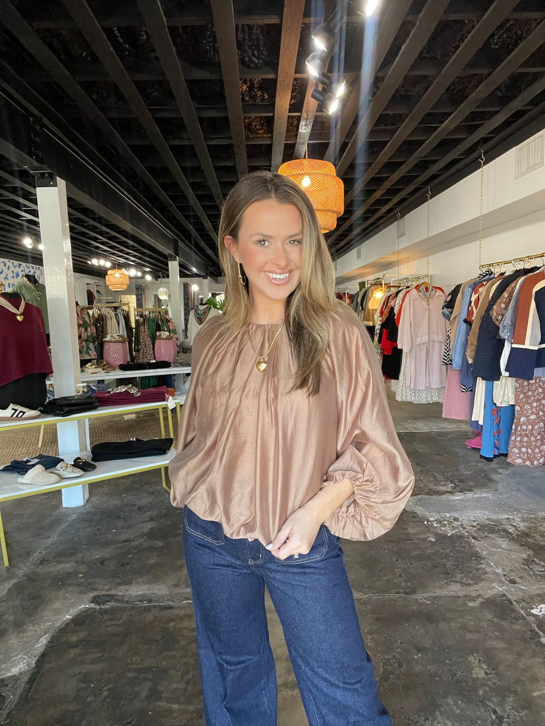 Camel Balloon Sleeve Top