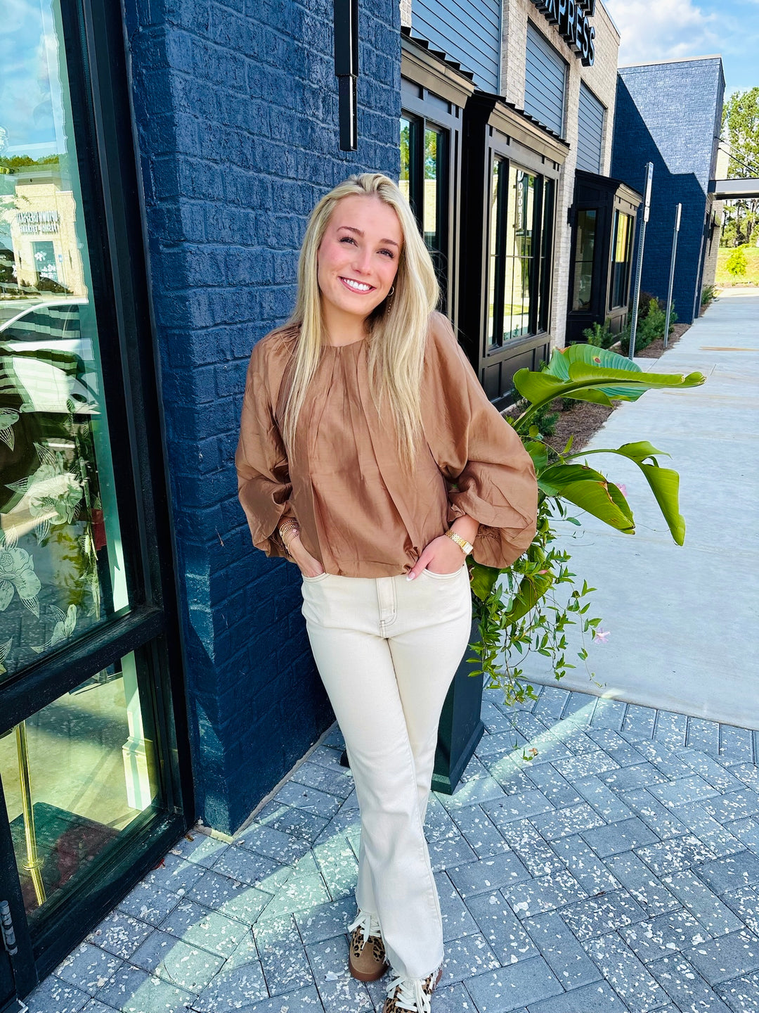 Camel Balloon Sleeve Top