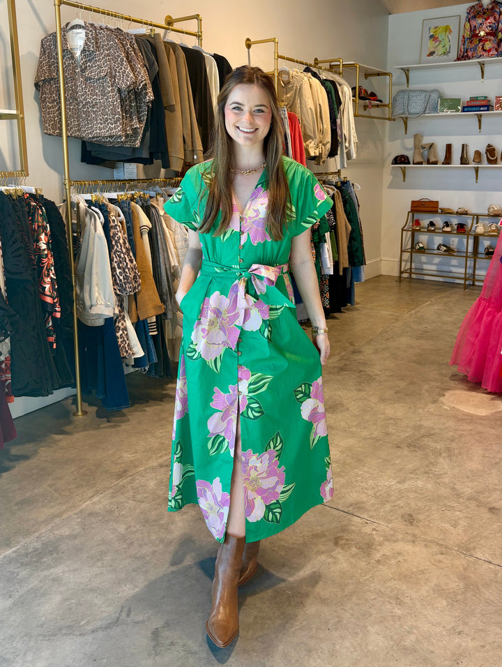 Green Printed Midi Dress