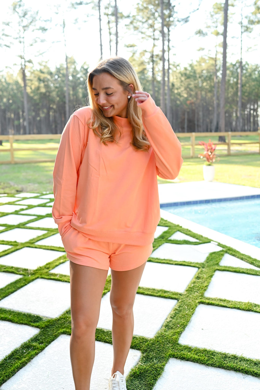 Cantaloupe Mock-Neck Terry Sweatset