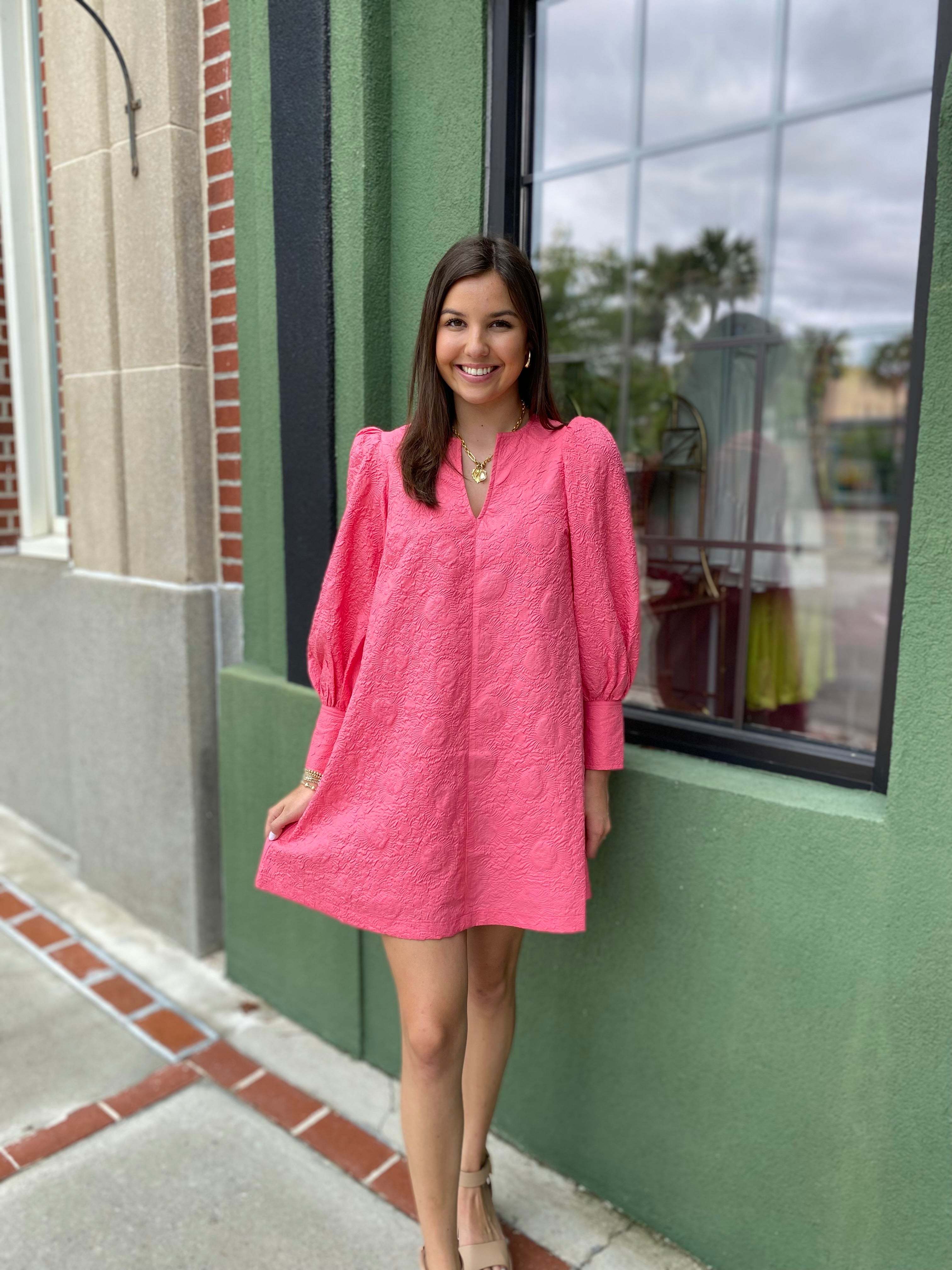 Strawberry Embossed Puff Sleeve Dress