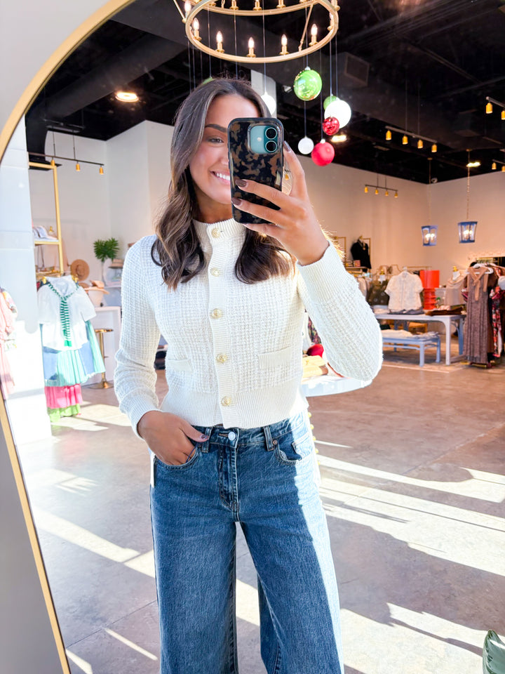 Cream Tweed Knit Cardigan