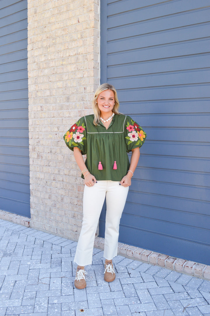 Garden Party Embroidered Sleeve Top