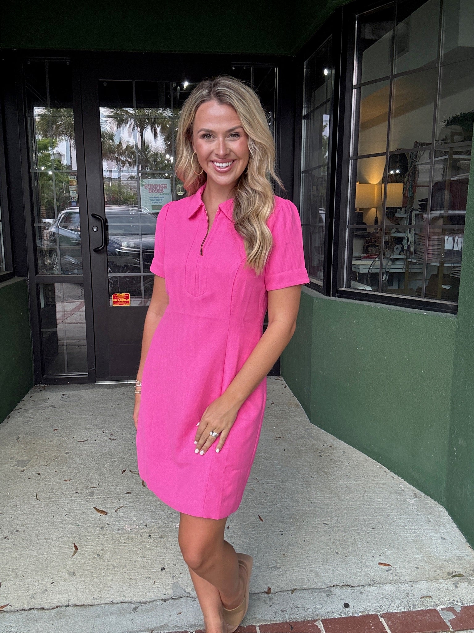 Pink Front Zip Dress