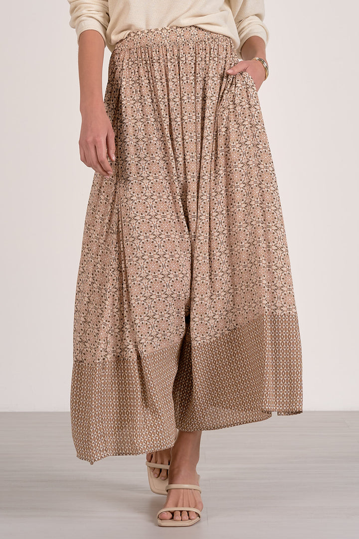 Natural Boho Tiered Midi Skirt