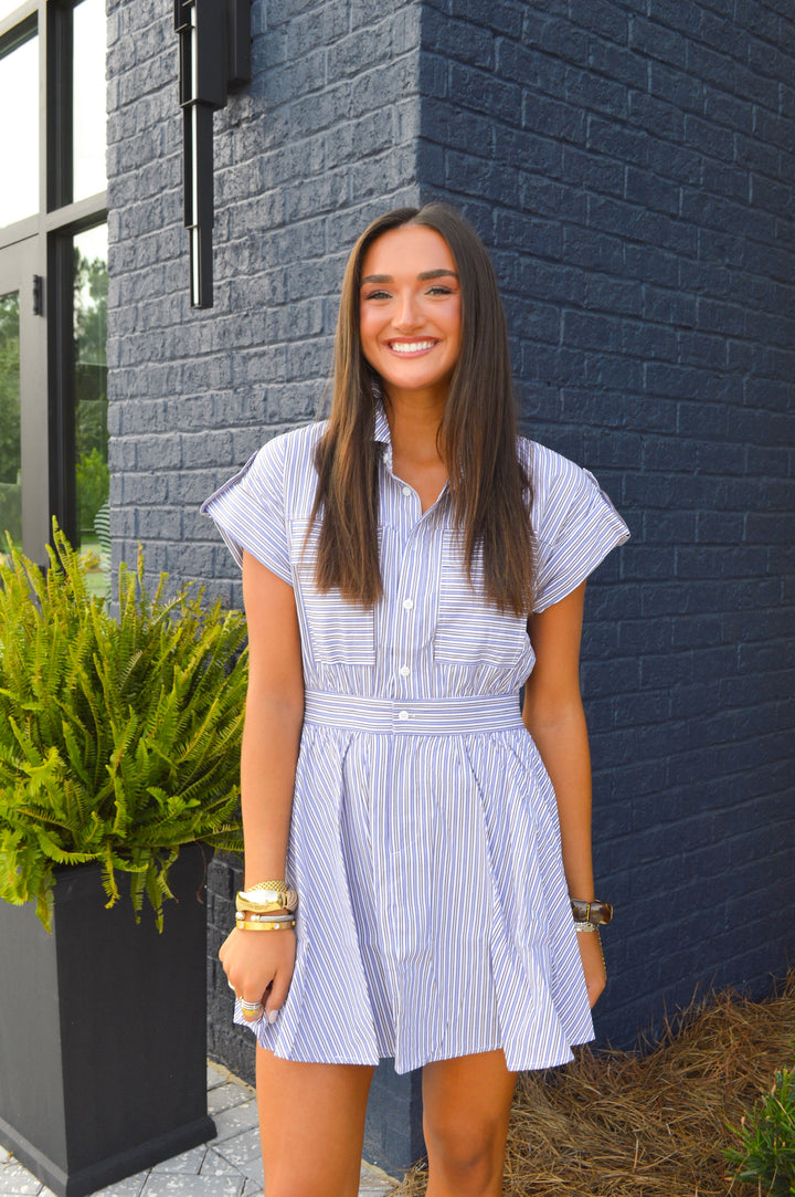 Stripe Utility Pocket Shirt Dress