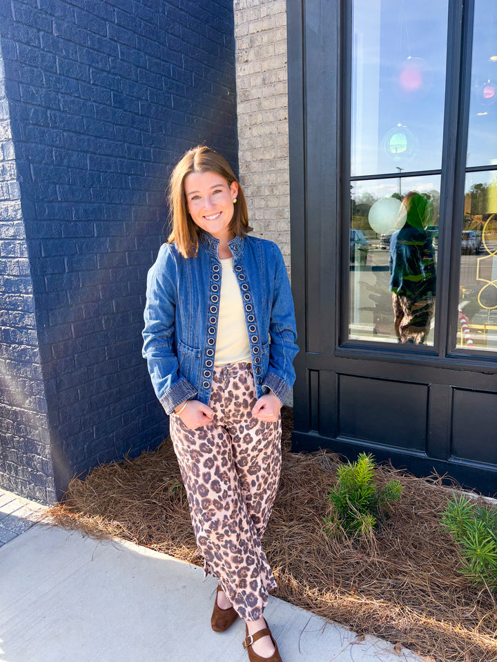 Leopard Barrel Leg Jeans