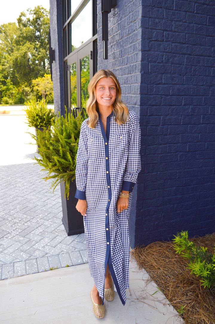 Harper Dress in Navy Gingham