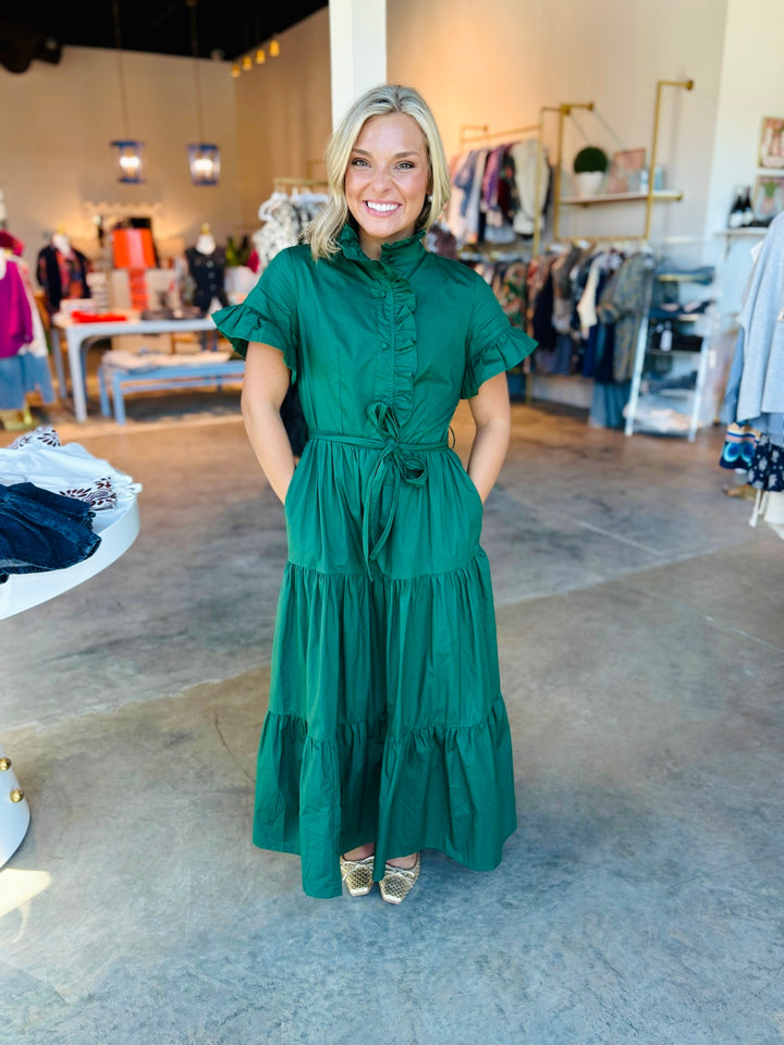 Lena Dress in Forrest Green