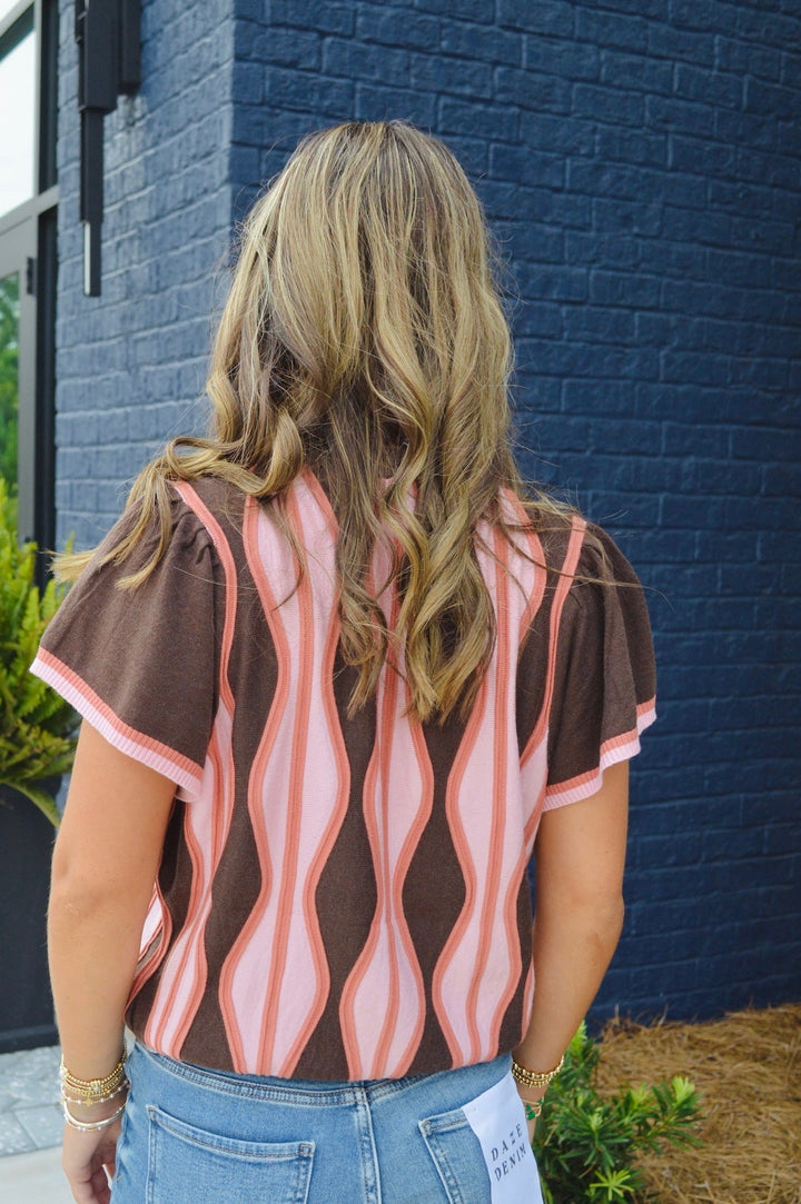 Brown and Pink Sleeveless Sweater
