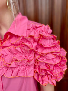 Pink Ruffle Button Up