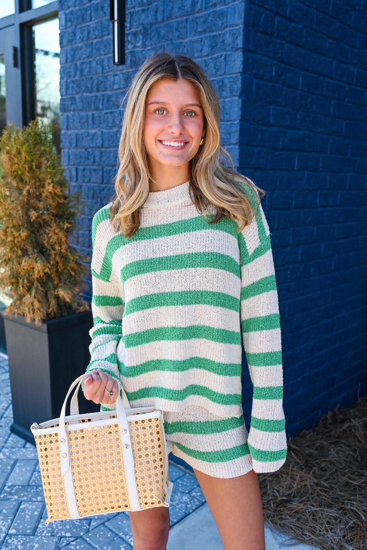 Green Stripe Long Sleeve Sweater Set