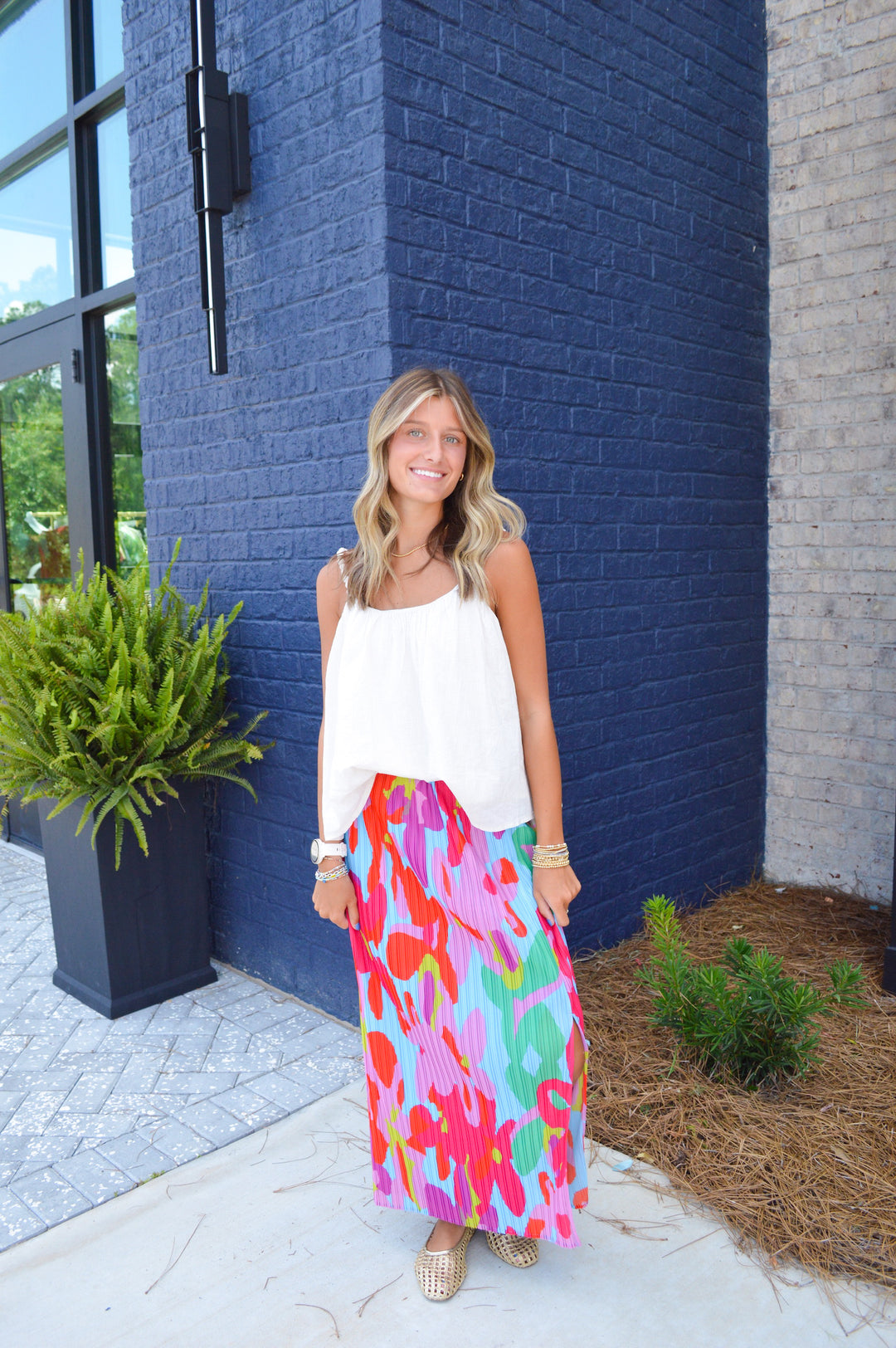Big Floral Pleated Maxi Skirt