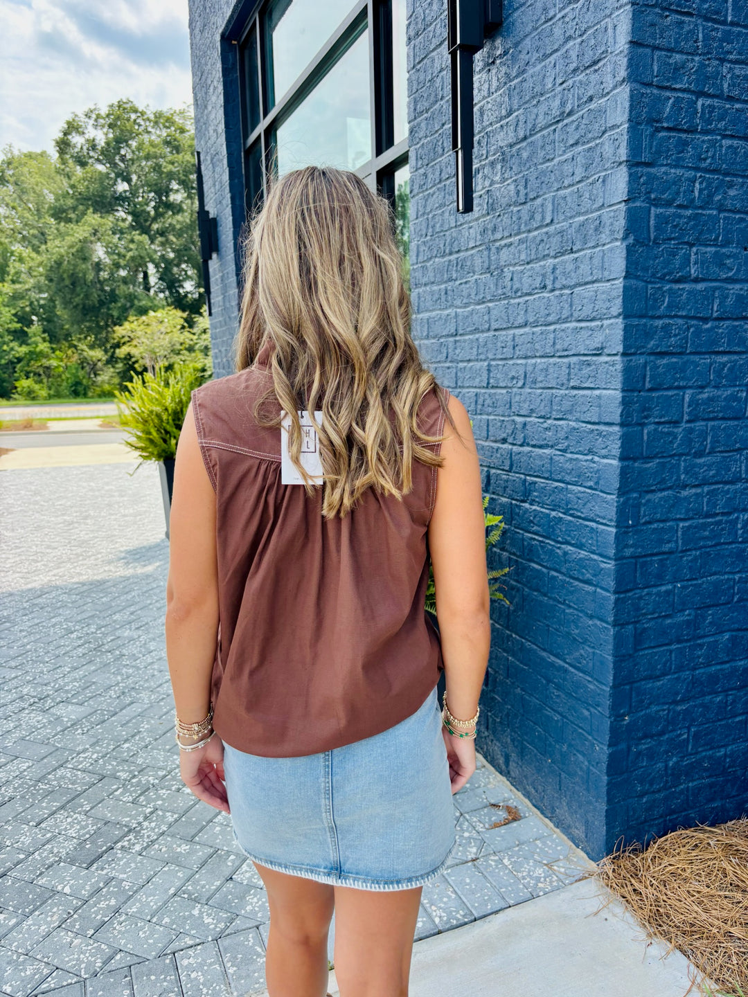 Brown Stitch Detail Top