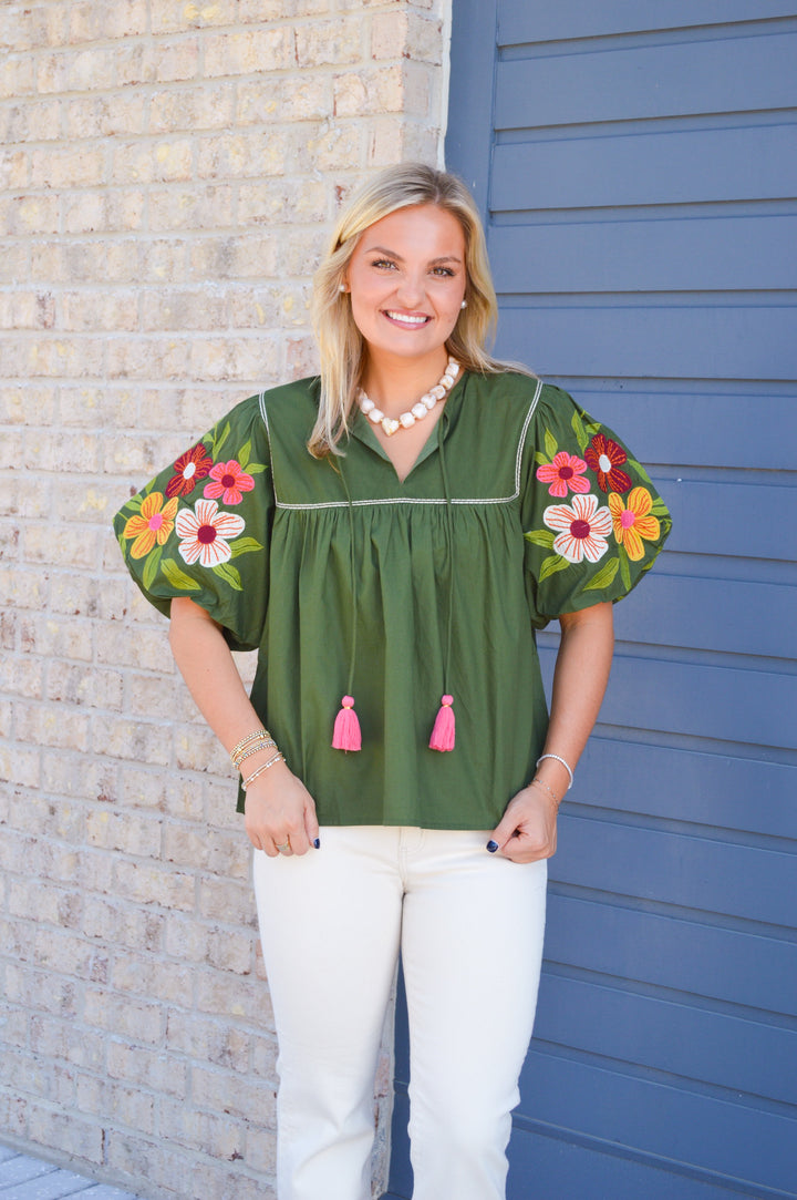 Garden Party Embroidered Sleeve Top