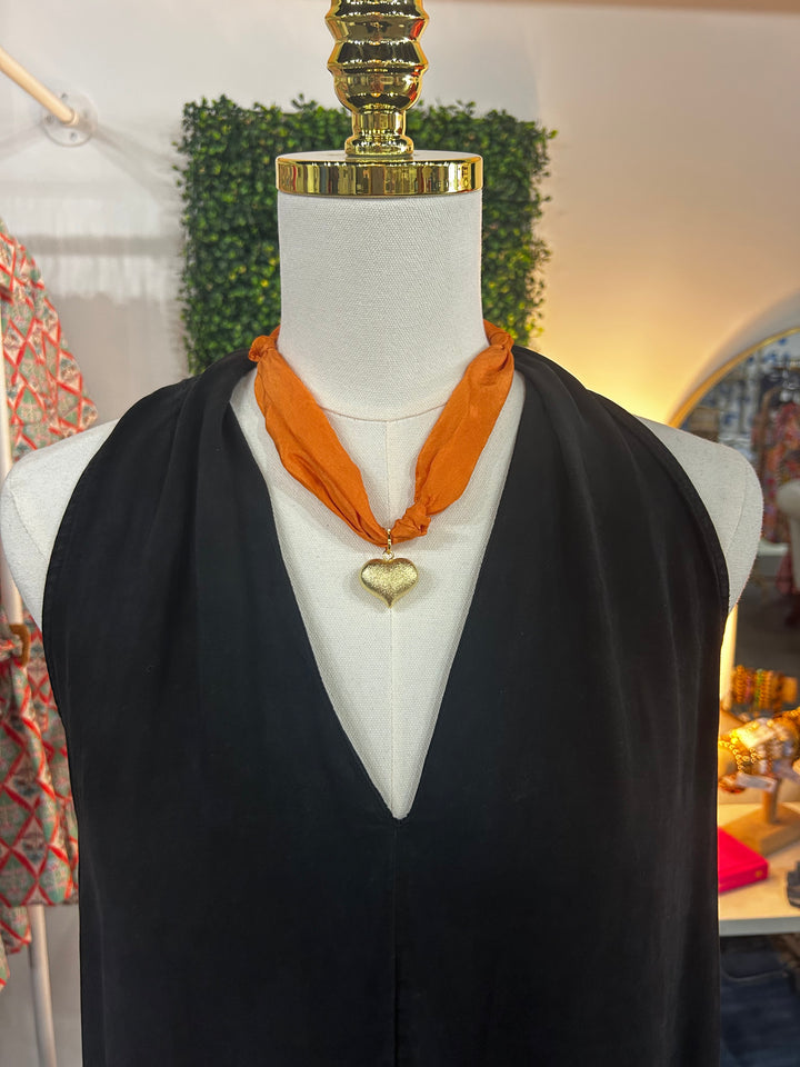 Orange Silk Scarf Necklace