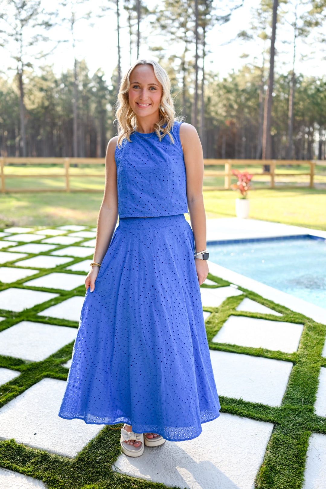 Blue Eyelet Skirt Set