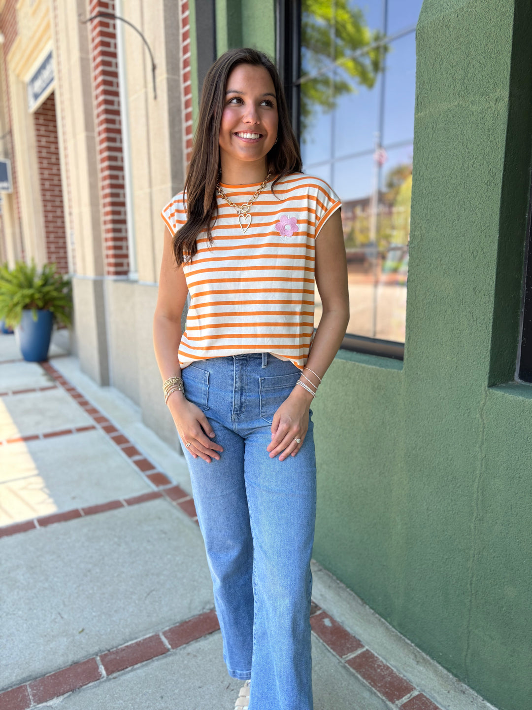 Orange & White Striped Tee
